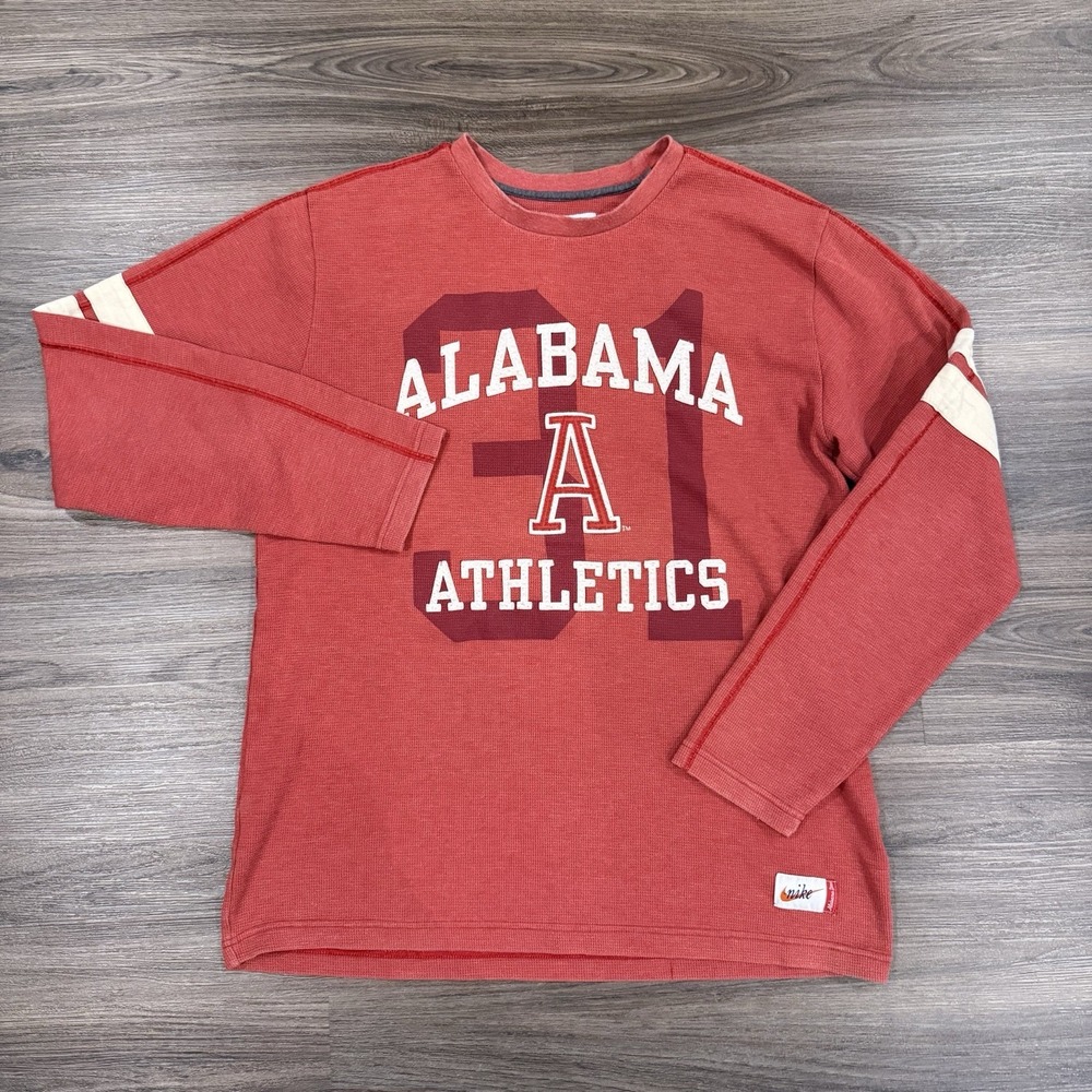 Nike Alabama Crimson Tide Long Sleeve Shirt Waffle Weave Thermal Red Tag Large - Picture 2 of 9